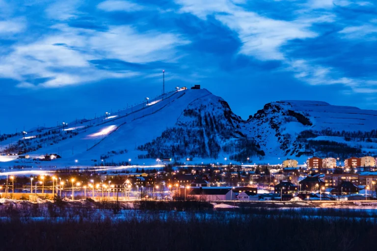 Kiruna, Sweden A view of the city at night.