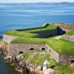 View of the Suomenlinna fortress from the deck of a ferry, Helsinki, Finland